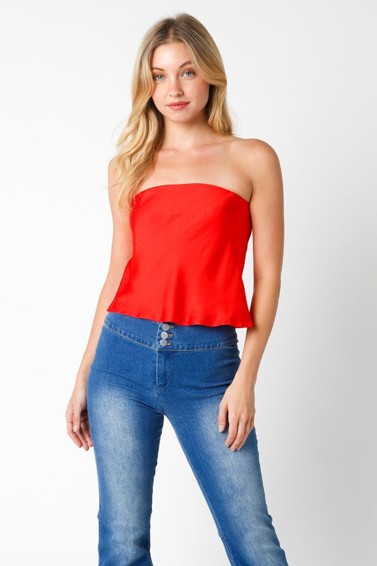 Charlie Strapless Relaxed Top - Red