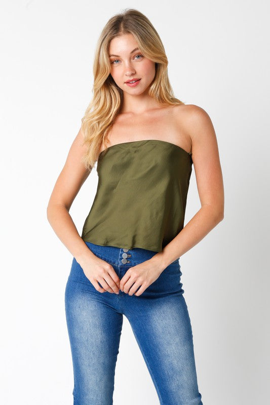 Charlie Strapless Relaxed Top - Olive