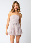 Talia Strapless Tweed Belted Romper - Red/Ivory