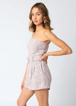 Talia Strapless Tweed Belted Romper - Red/Ivory