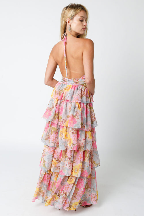 Darcy Tiered Floral Halter Ruffle Maxi Dress