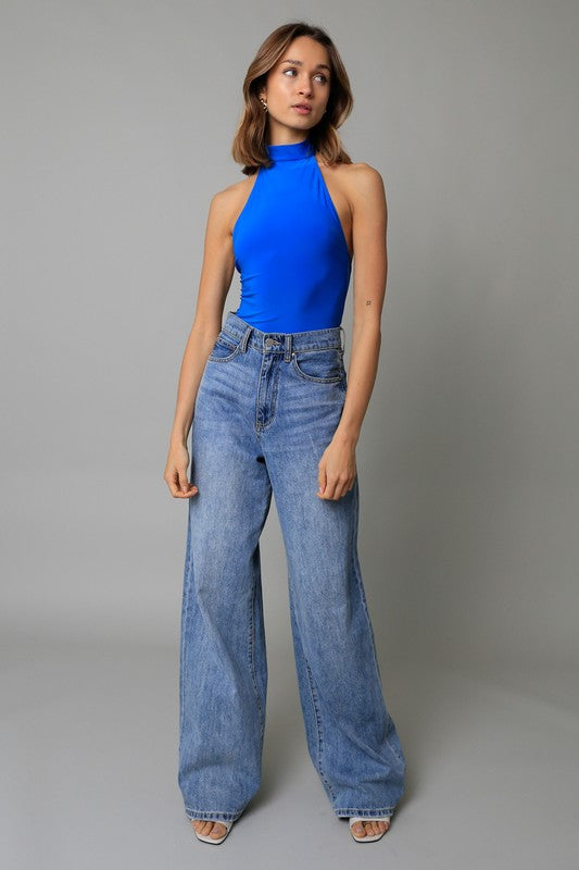 Brontia Halter Backless Bodysuit - Blue