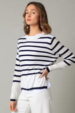Isidore Striped Double Layer Sweater - Navy