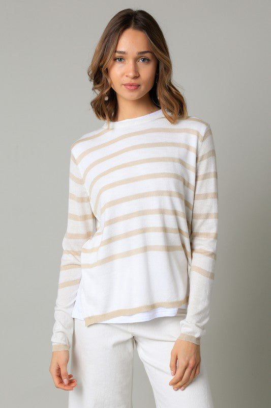 Isidore Striped Double Layer Sweater - Khaki