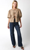 Gabriella Puff Sleeve Tie Front Top - Taupe