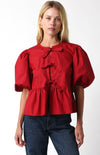 Gabriella Puff Sleeve Tie Front Top - Red