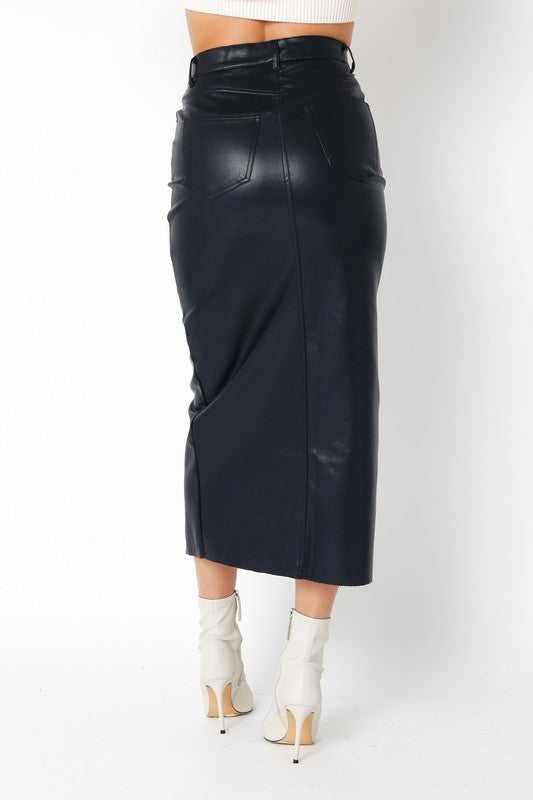 Aviana Faux Leather Midi Skirt
