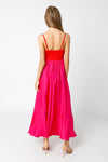 Shila Satin Square Neck Color Block Maxi Dress - Red/Fuchsia