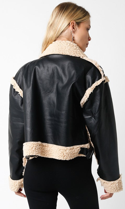 Tabitha Fur Faux Leather Zip Up Jacket
