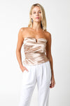 Tara Satin Strapless Top - Mocha