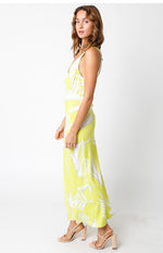 Sabrina Tropical Print Slip Maxi Dress - Lime