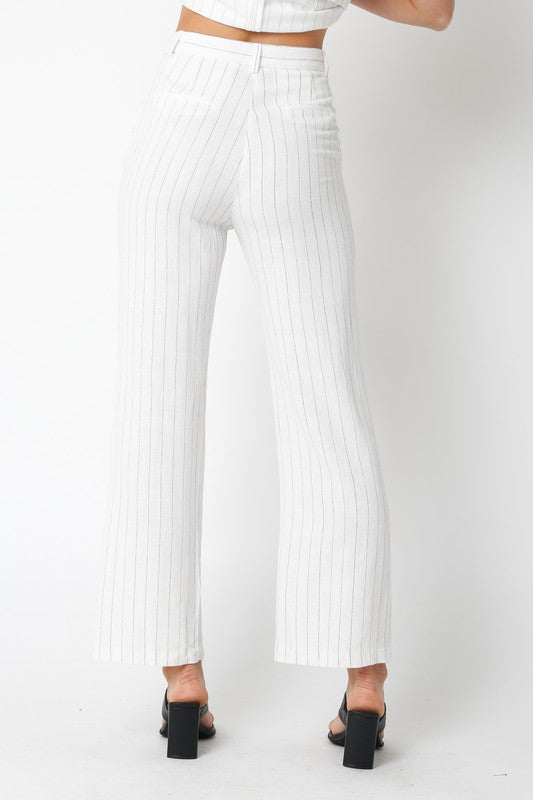 Cleotha Linen Pinstripe Strapless Top and Pants Set