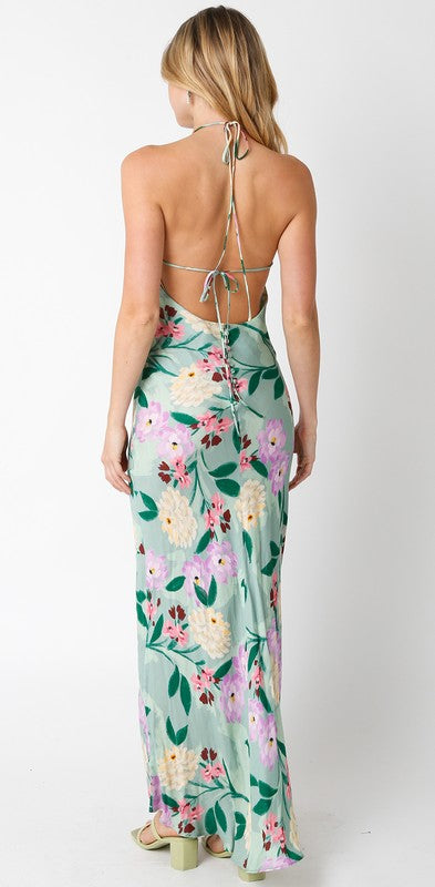 Hiley Floral Halter Backless Maxi Dress