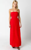 Aaliyah Strapless Linen Maxi Dress - Red