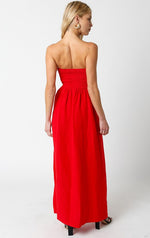 Aaliyah Strapless Linen Maxi Dress - Red