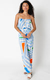 Celyn Geometric Print Tank Top & Drawstring Pants Set - Orange/Blue