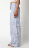 Annisia Pinstripe Linen High Waist Cargo Pants - Chambray Blue