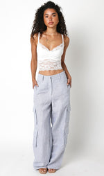 Annisia Pinstripe Linen High Waist Cargo Pants - Chambray Blue