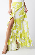 Hildee Floral Cascading Slit Maxi Skirt - Lime