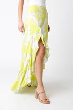 Hildee Floral Cascading Slit Maxi Skirt - Lime