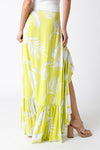 Hildee Floral Cascading Slit Maxi Skirt - Lime