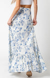 Hildee Floral Cascading Ruffle Maxi Skirt - Blue/White