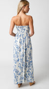 Aaliyah Strapless Floral Linen Maxi Dress - Blue/White