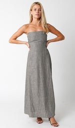 Aaliyah Strapless Linen Maxi Dress - Taupe/Black