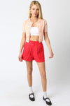 Carrie Linen High Waist Dressy Shorts - Red