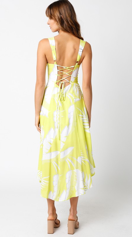 Hilary Tropical Print Milkmaid Midi Dress.