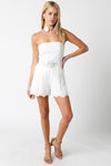 Inaya Strapless Belted Eyelet Romper - White