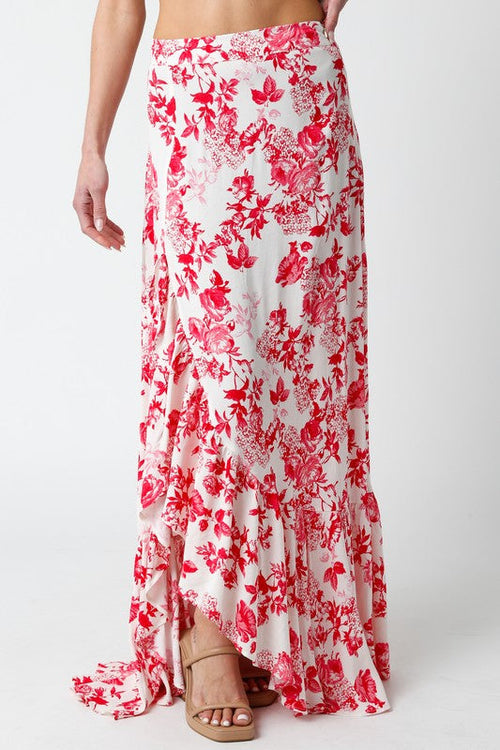 Hildee Floral Cascading Ruffle Maxi Skirt