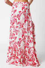 Hildee Floral Cascading Ruffle Maxi Skirt - Red/White