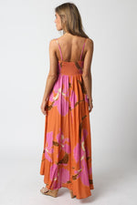 Shila Floral Square Neck Maxi Dress - Apricot/Pink