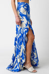 Hildee Floral Cascading Slit Maxi Skirt - Blue