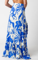 Hildee Floral Cascading Slit Maxi Skirt - Blue