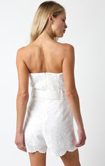 Andrea Strapless Belted Eyelet Romper - White