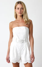 Andrea Strapless Belted Eyelet Romper - White