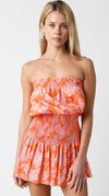 Addyson Strapless Smocked Waist Mini Dress - Orange/Pink