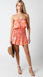 Addyson Strapless Smocked Waist Mini Dress - Orange/Pink