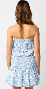 Addyson Strapless Smocked Waist Mini Dress - Blue/White