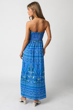 Aaliyah Strapless Linen Maxi Dress - Blue Floral