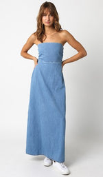 Aaliyah Strapless Denim Maxi Dress - Blue Denim