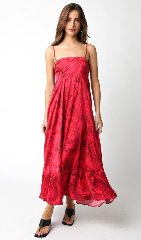 Shila Floral Square Neck Maxi Dress - Red Floral