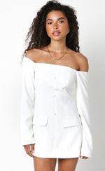 Jodie Off The Shoulder Blazer Style Mini Dress - White