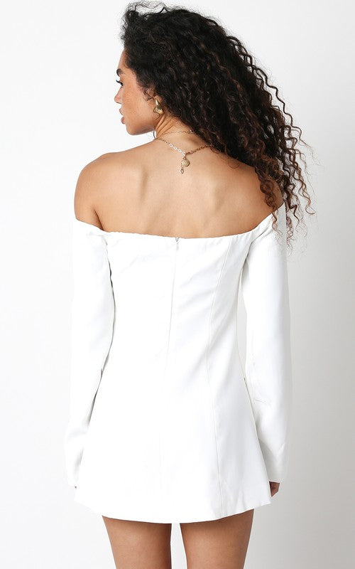 Jodie Off The Shoulder Blazer Style Mini Dress - White