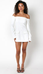 Jodie Off The Shoulder Blazer Style Mini Dress - White