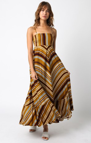 Shila Stripe Square Neck Maxi Dress - Mustard/Wine