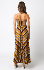 Shila Stripe Square Neck Maxi Dress - Mustard/Wine