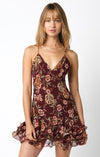 Kurstine Floral Print Ruffle Hem Mini Dress - Wine/Floral